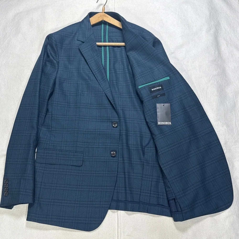 Bonobos Blazer Mens 46L Tag Blue Green Slim Fit Wool Blend City Jacket NWOT
